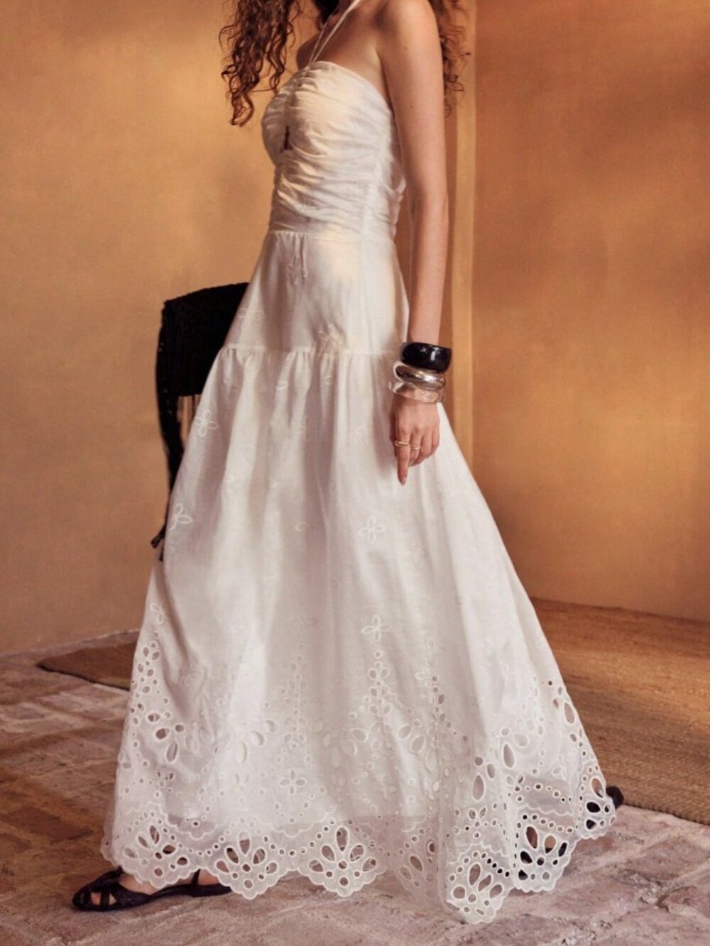 Beige Boho Women's Embroidered A-Line Dress - Picture 6 of 7